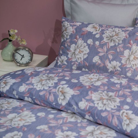 %100 Pamuk Saten Karlie  Nevresim Takımı Mavi - Çift Kişilik - Fitted Çarşaf