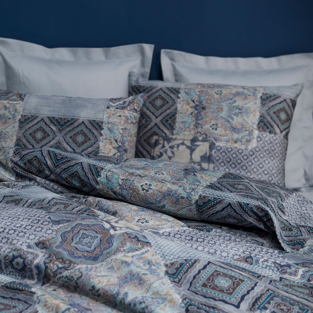 %100 Pamuk Saten Gabe  Nevresim Takımı Mavi - Çift Kişilik - Fitted Çarşaf