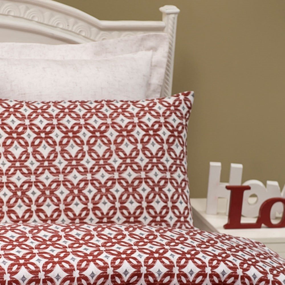 %100 Pamuk Saten Manu  Nevresim Takımı Bordo - Çift Kişilik - Düz Çarşaf