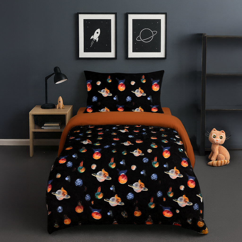 Galaxy Cat Tek Kişilik Nevresim Takımı Siyah - Nevresim Takımı