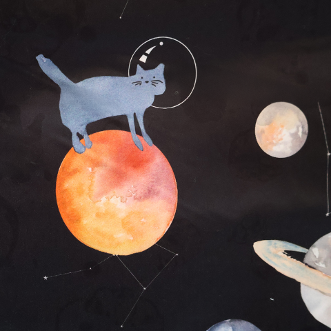 Galaxy Cat Tek Kişilik Nevresim Takımı Siyah - Nevresim Takımı