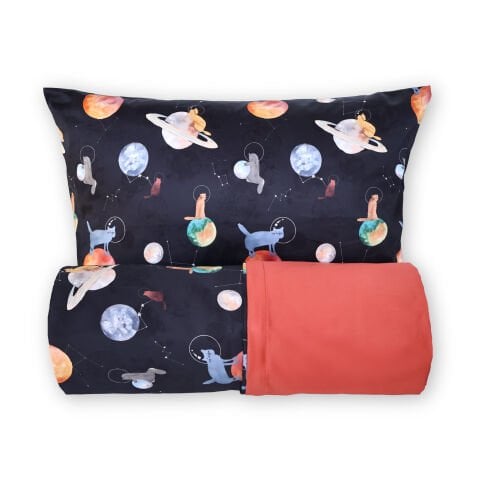 Galaxy Cat Tek Kişilik Nevresim Takımı Siyah - Nevresim Takımı