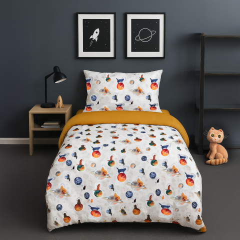 Galaxy Cat Tek Kişilik Nevresim Takımı Beyaz - Nevresim Takımı