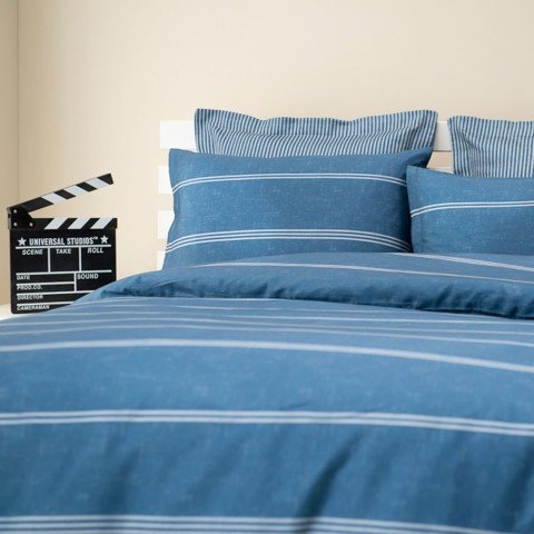 %100 Pamuk Saten Mateo  Nevresim Takımı Mavi - Çift Kişilik - Düz Çarşaf