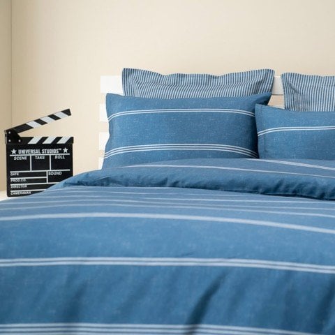 %100 Pamuk Saten Mateo  Nevresim Takımı Mavi - Çift Kişilik - Fitted Çarşaf