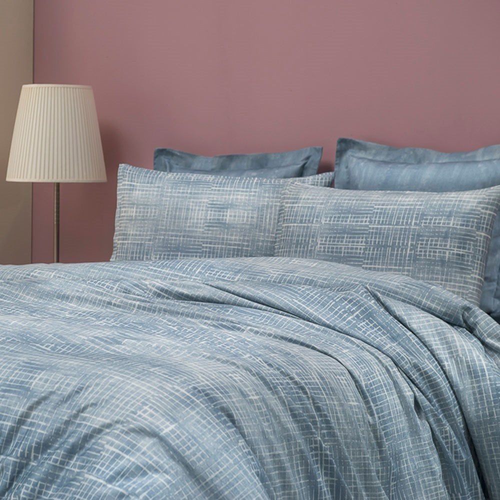 %100 Pamuk Saten Ozzy  Nevresim Takımı Mavi - Çift Kişilik - Düz Çarşaf