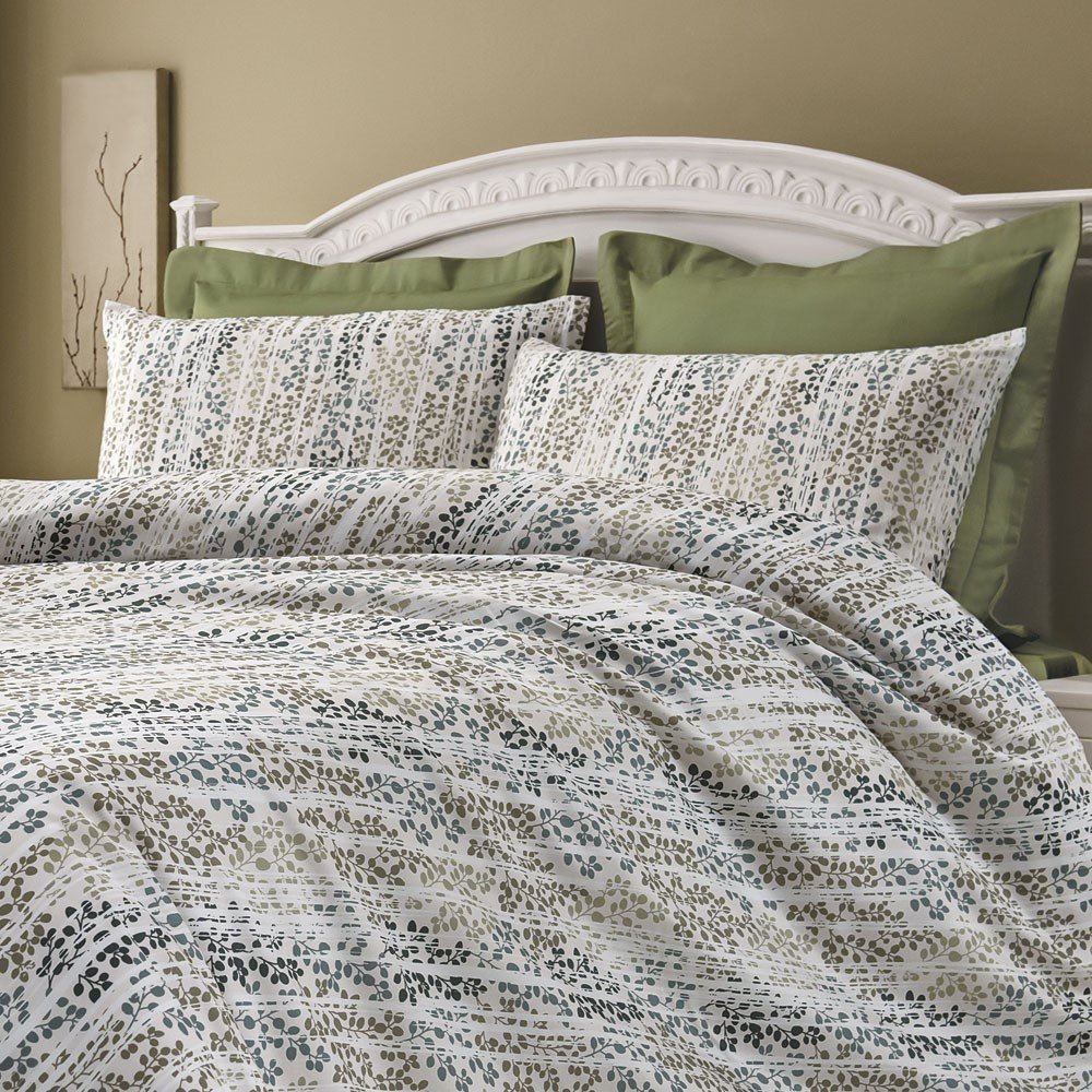 %100 Pamuk Saten Betty  Nevresim Takımı Yeşil - Çift Kişilik - Fitted Çarşaf