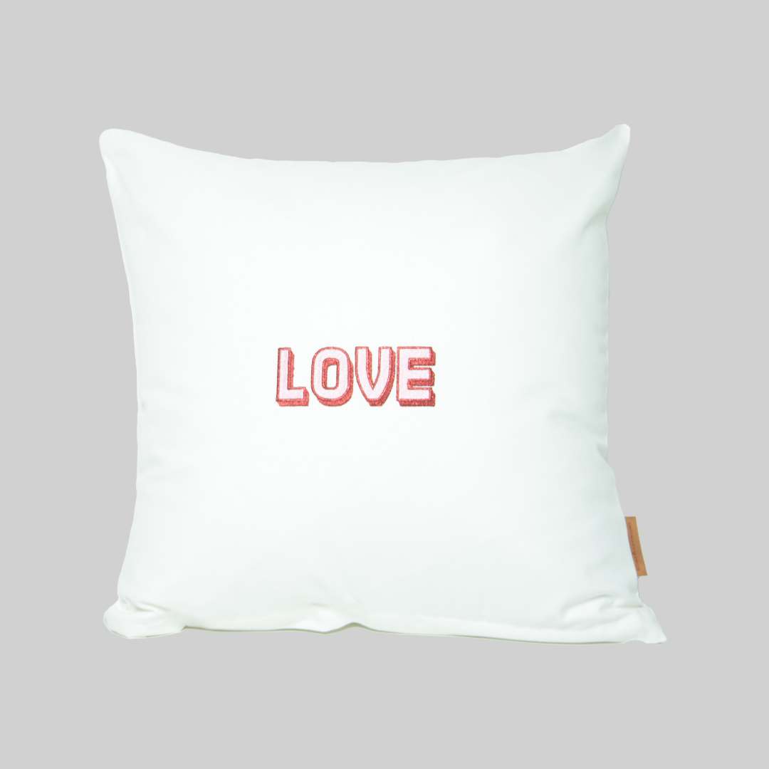Love Nakışlı Panama Kırlent Dekoratif El İşlemeli Salon Yastığı