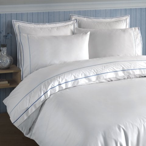150 Tel İplik %100 Pamuk Saten Carmen Duo Nevresim Takımı Mavi - King Size - Fitted Çarşaf