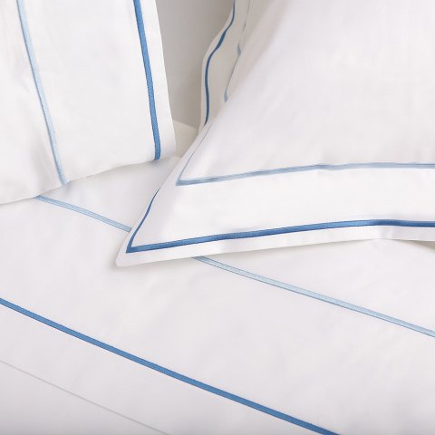 150 Tel İplik %100 Pamuk Saten Carmen Duo Nevresim Takımı Mavi - King Size - Fitted Çarşaf