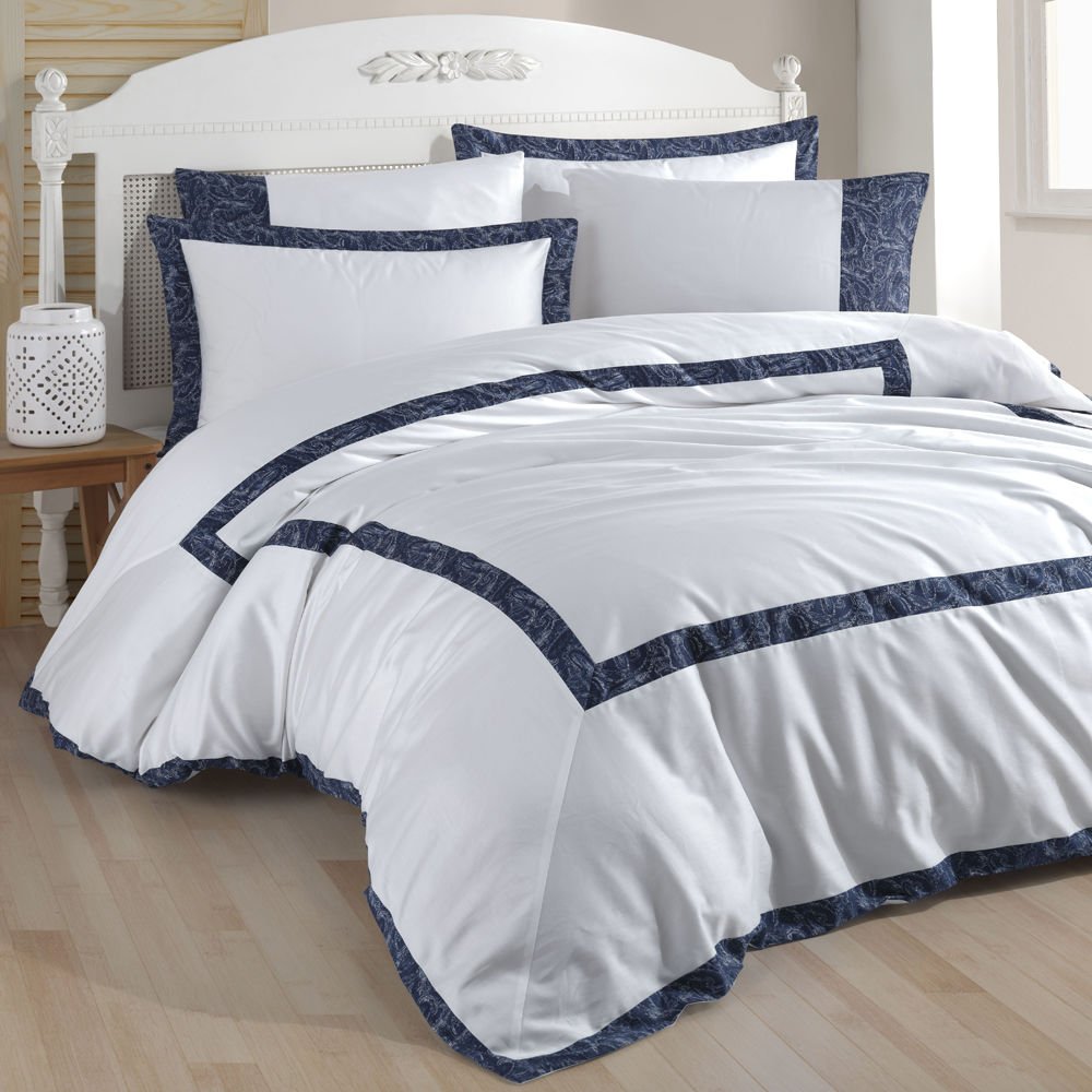 %100 Pamuk Saten Cecile Boutique Nevresim Takımı Beyaz - King Size - Fitted Çarşaf