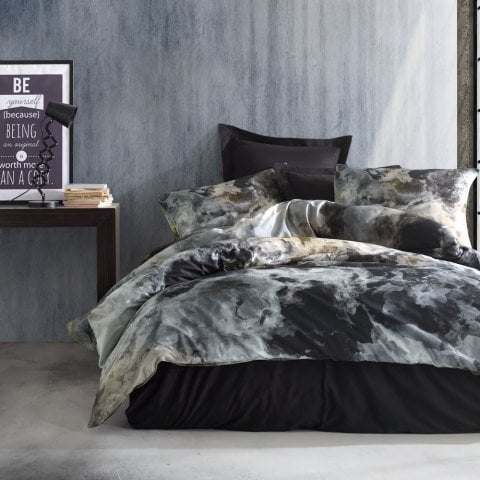 %100 Pamuk Saten Roche Dijital  Nevresim Takımı Siyah - King Size - Fitted Çarşaf