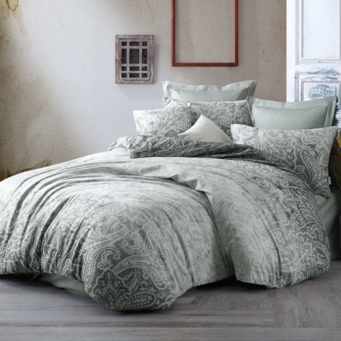 %100 Pamuk Saten Claire  Nevresim Takımı Yeşil - Çift Kişilik - Düz Çarşaf