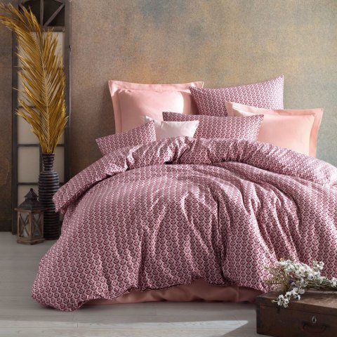 %100 Pamuk Saten Remy  Nevresim Takımı Pembe - Çift Kişilik - Düz Çarşaf