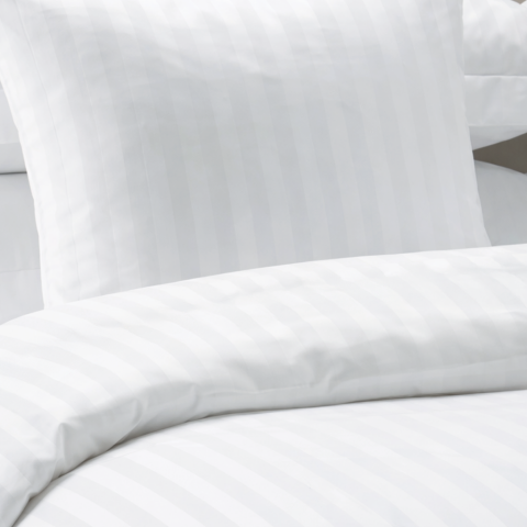 %100 Pamuk Saten Çizgili 2cm Saten  Nevresim Takımı Beyaz - Tek Kişilik - Fitted Çarşaf