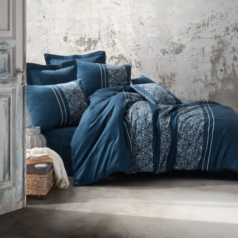 %100 Pamuk Saten Caprice  Nevresim Takımı Lacivert - Çift Kişilik - Düz Çarşaf