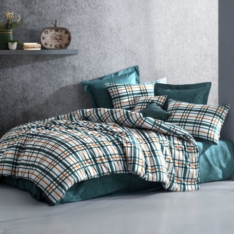Yeşil çift kişilik düz çarşaf nevresim takımı 240x260 yastık kılıflı ev tekstili seti
