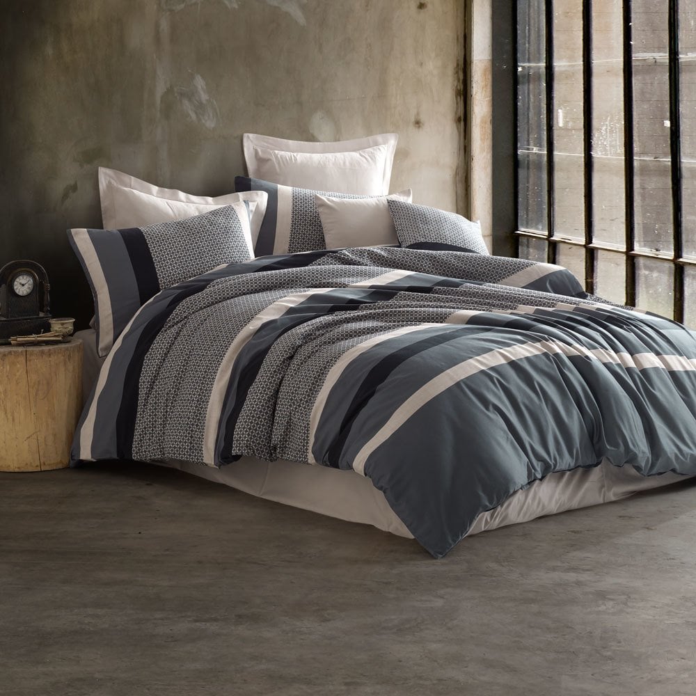 %100 Pamuk Saten Dion  Nevresim Takımı Gri - Çift Kişilik - Düz Çarşaf