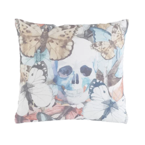 40x40 Dijital Baskı Kelebek Kurukafa Desenli Dekoratif Kırlent İndirimli Fiyat