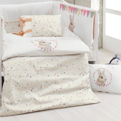 Bunny 8'li Bebek Takımı %100 Organik Pamuklu Percale Antibakteriyel Nakışlı Nevresim Seti