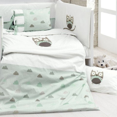 Baykuş Nanuk 8'li Organik Pamuklu Bebek Nevresim Takımı Antibakteriyel Percale Dijital Baskılı