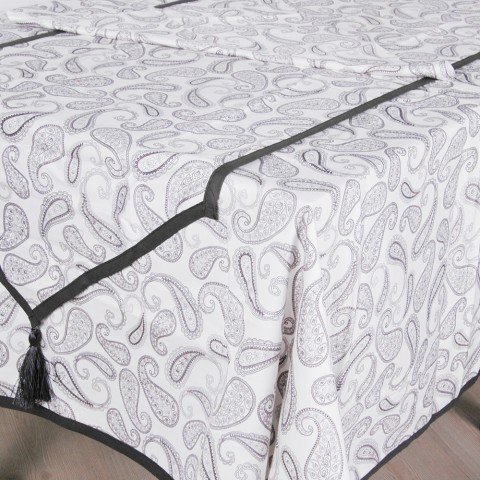 Şal Desen Masa Örtüsü &  Peçete Gri - 150x240