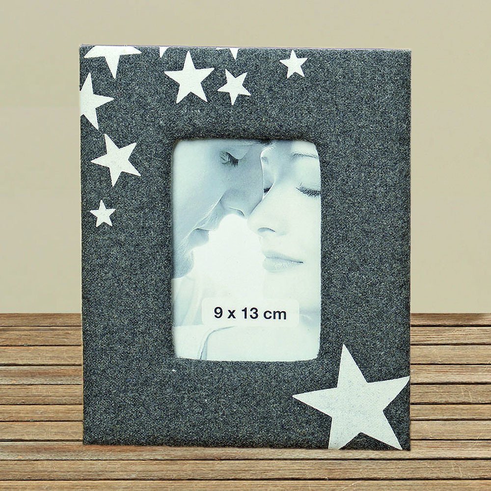 Gri Yıldızlı Tahta Tekstil Resim Çerçevesi 21x17 cm Ev Dekorasyon