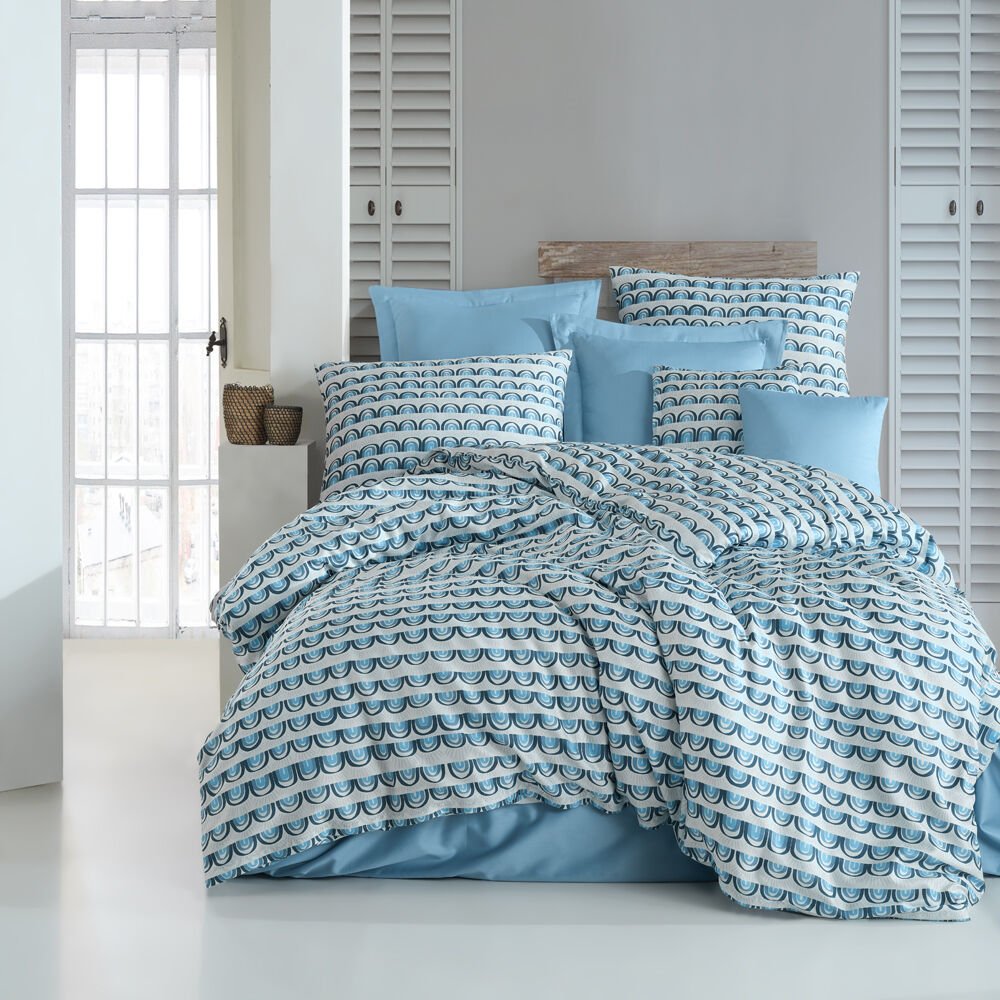 %100 Pamuk Saten Candy Nevresim Takımı Mavi - Tek Kişilik - Düz Çarşaf