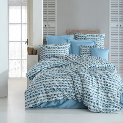 %100 Pamuk Saten Candy Nevresim Takımı Mavi - Tek Kişilik - Düz Çarşaf