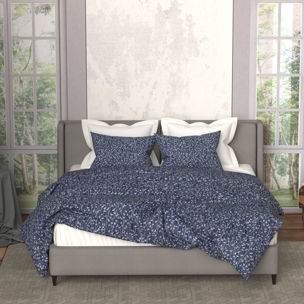 %100 Pamuk Saten Valda Nevresim Takımı Lacivert - Tek Kişilik - Düz Çarşaf