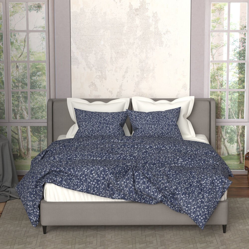 %100 Pamuk Saten Valda Nevresim Takımı Lacivert - Tek Kişilik - Fitted Çarşaf