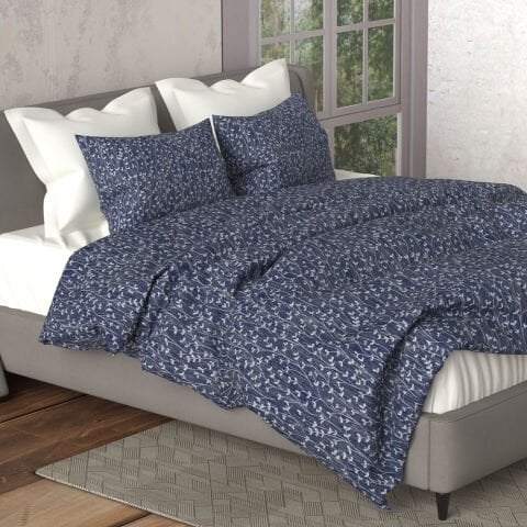 %100 Pamuk Saten Valda Nevresim Takımı Lacivert - King Size - Fitted Çarşaf