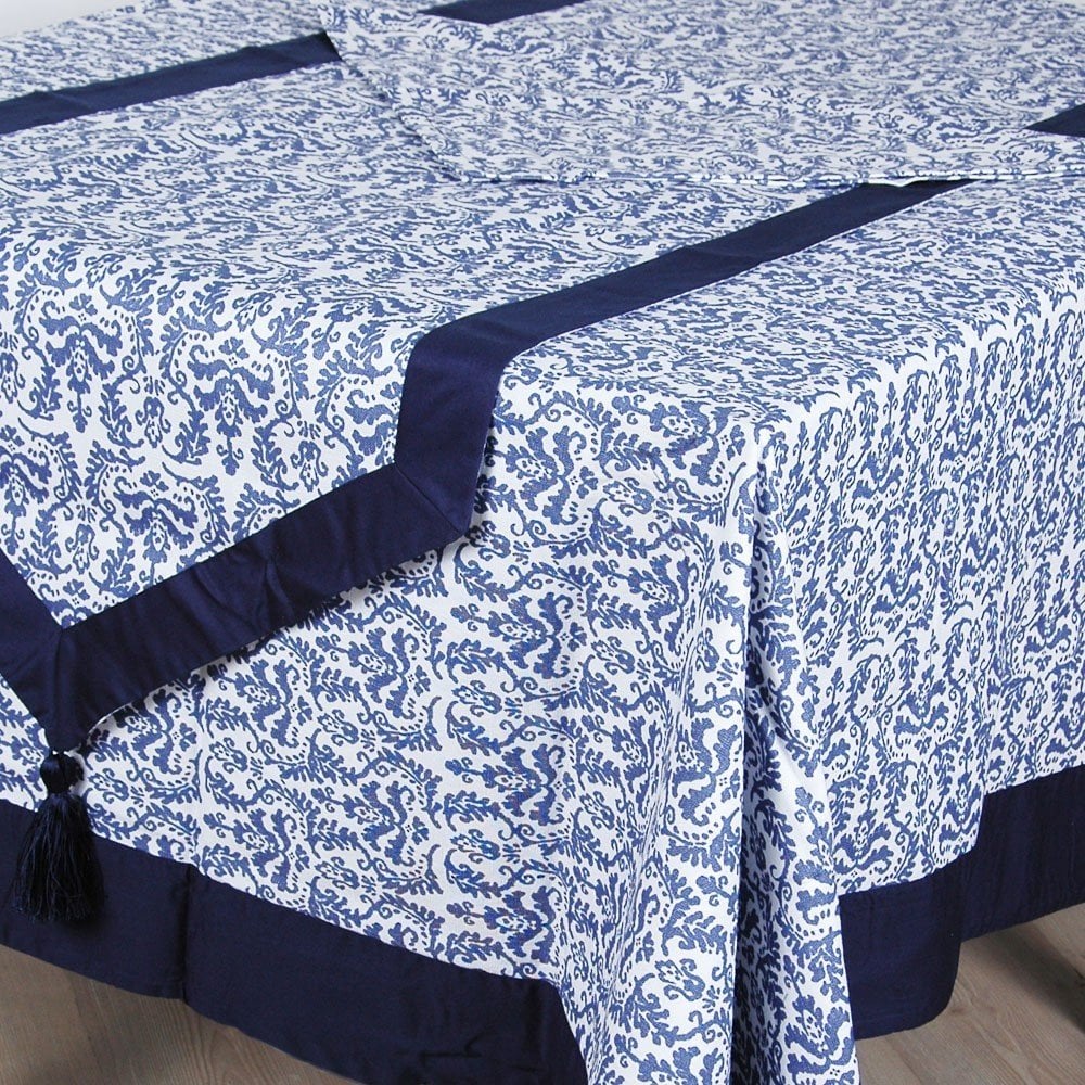 Damask Desen Runner Lacivert