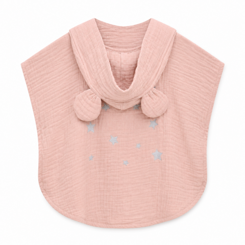 Çocuk Kulaklı Panço Pembe - Sırt Yıldız - 1-3