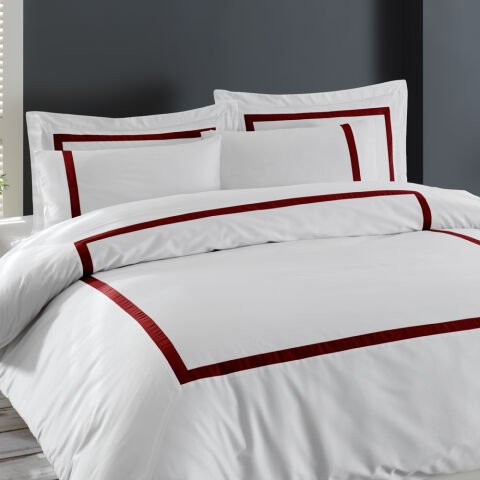 150 Tel İplik %100 Pamuk Saten Vale Nevresim Takımı Bordo - King Size - Düz Çarşaf