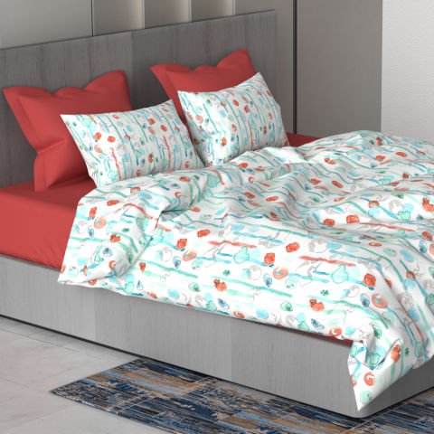 %100 Pamuk Saten Keki Dijital Nevresim Takımı Orjinal - King Size - Düz Çarşaf