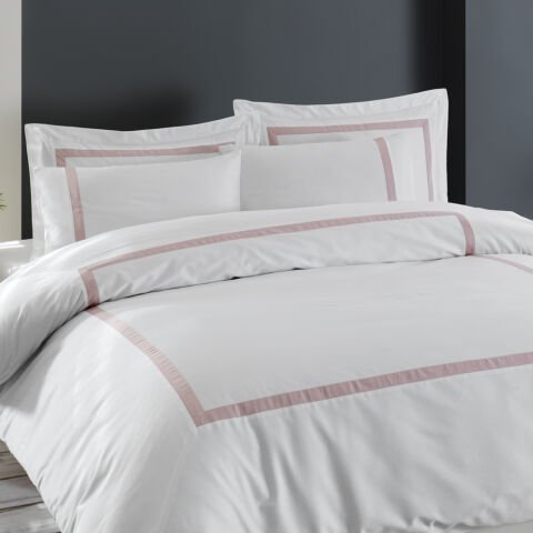 150 Tel İplik %100 Pamuk Saten Vale Nevresim Takımı Pudra - King Size - Fitted Çarşaf