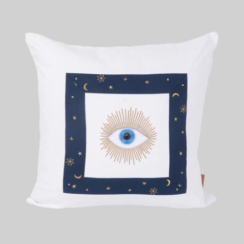 Mystick Nakışlı Şeritli Kırlent Beyaz