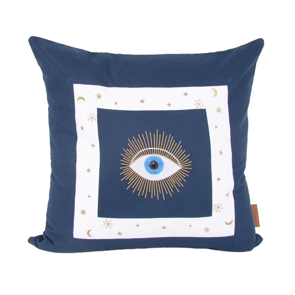 Mystick Nakışlı Şeritli Kırlent Lacivert