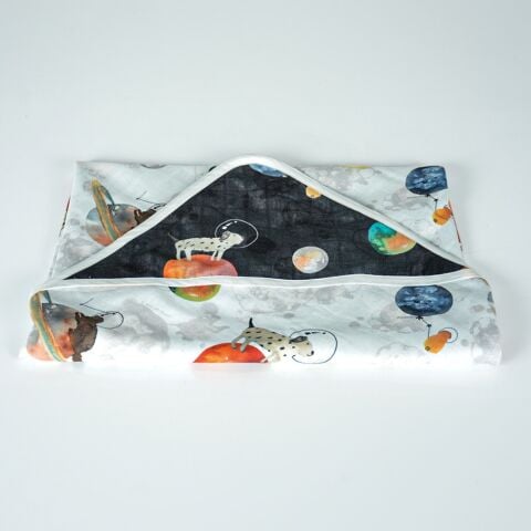 Galaxydog Desenli Müslin Kundak 75x75 cm Yumuşak ve Emici Bebek Battaniyesi