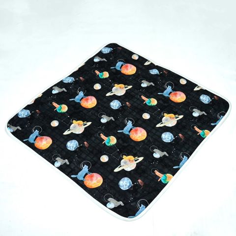 Galaxy Cat Desenli Müslin Kundak 75x75 cm Yumuşak Emici Bebek Battaniyesi