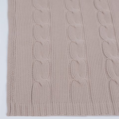 Saç örgü pamuk bej koltuk şalı 130x170 cm çift taraflı battaniye