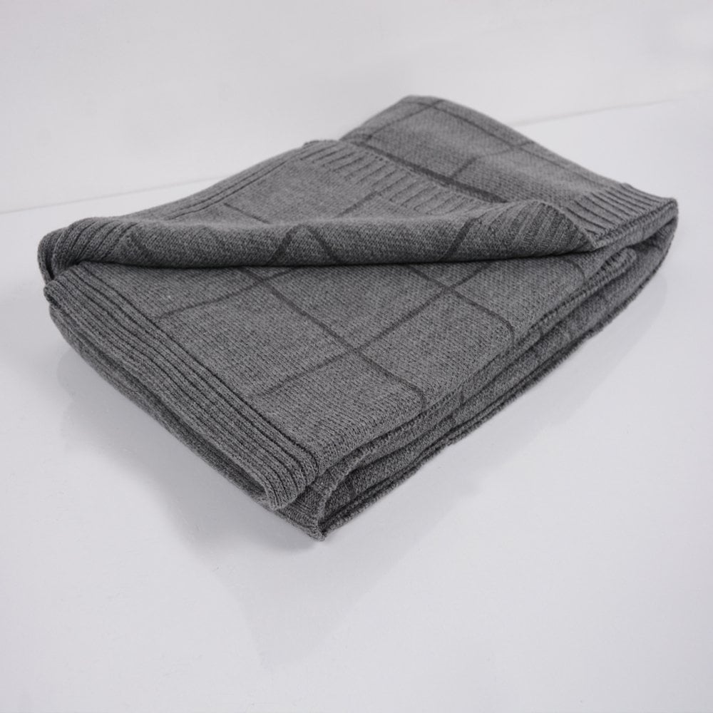 Gri akrilik koltuk şalı 130x170 cm çift taraflı özel örgü battaniye