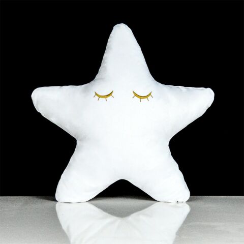 Nakışlı işlemeli yıldız dekoratif yastık 50x50 pamuk panama çocuk odası tekstil aksesuarı