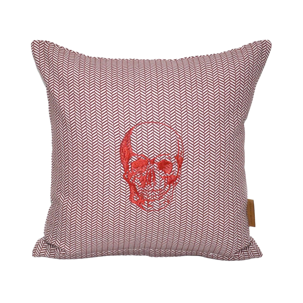 Chevron Skull Nakışlı Kırlent Bordo