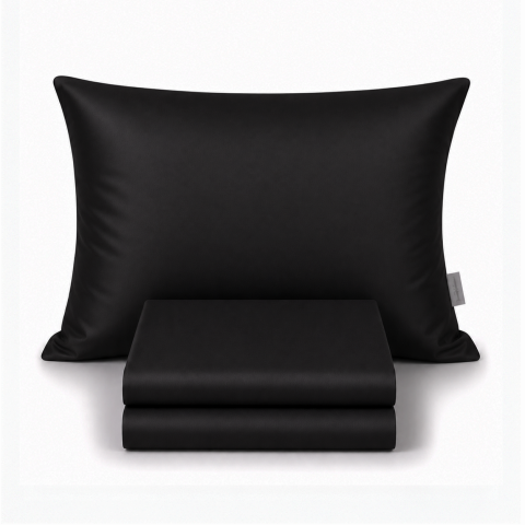 %100 Pamuk Saten Fitted Takım Siyah - 180x200