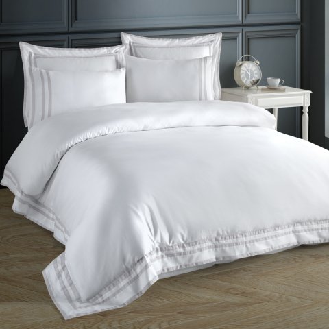 %100 Pamuk Saten Valeria Nevresim Takımı Gri - Çift Kişilik - Fitted Çarşaf