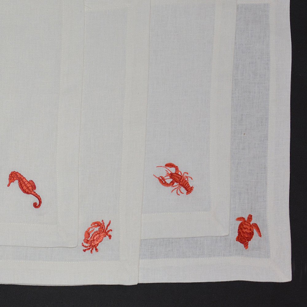 4'Lü Deniz Canlıları Peçete Beyaz – Kırmızı - 40x40