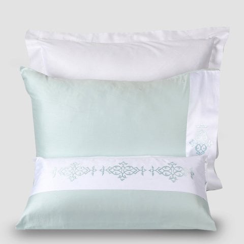 %100 Pamuk Saten Figure Nakış Nevresim Takımı Mint - King Size - Düz Çarşaf