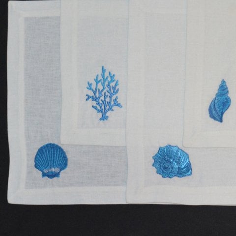 4'Lü Deniz Kabuğu Amerikan Servis Beyaz – Mavi